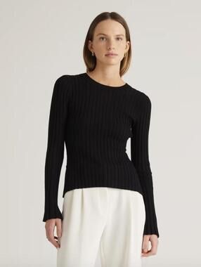 Quince Black Cotton Cashmere Ribbed Long Sleeve Sweater - Size - Large